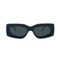 A pair of oversized square sunglasses with a thick matte black frame and dark gray lenses, shown against a plain white background.