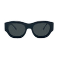 A pair of chunky, oversized square sunglasses with a matte black frame and dark gray lenses, shown from a front-facing perspective on a solid white background.