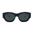 A pair of chunky, oversized square sunglasses with a matte black frame and dark gray lenses, shown from a front-facing perspective on a solid white background.
